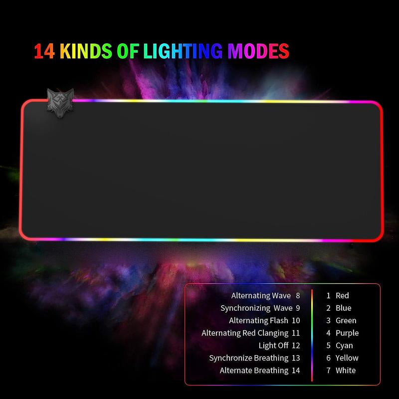 Gaming Mouse Pad with 14 Lighting Modes, Large Size RGB Lighting Gaming Mouse Pad, Gaming Game Table Mat, Non-Slip Desk Mat for Home Office Game Room Use