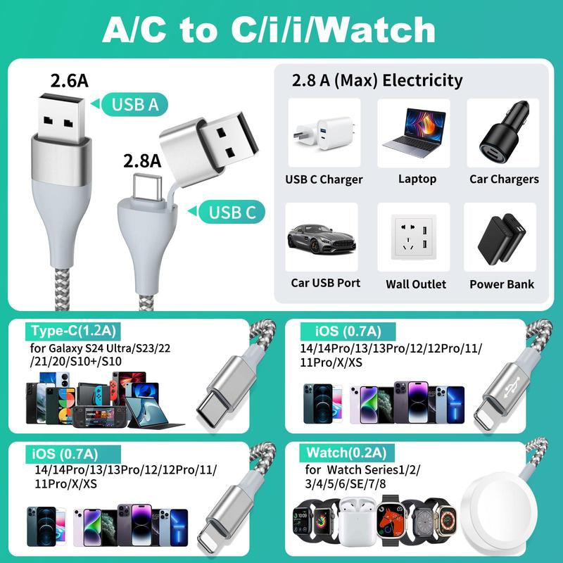 6 in 1 Charging Cable, Nylon Braided Charging Cable, Multifunctional Charging Cable, Phone Accessories