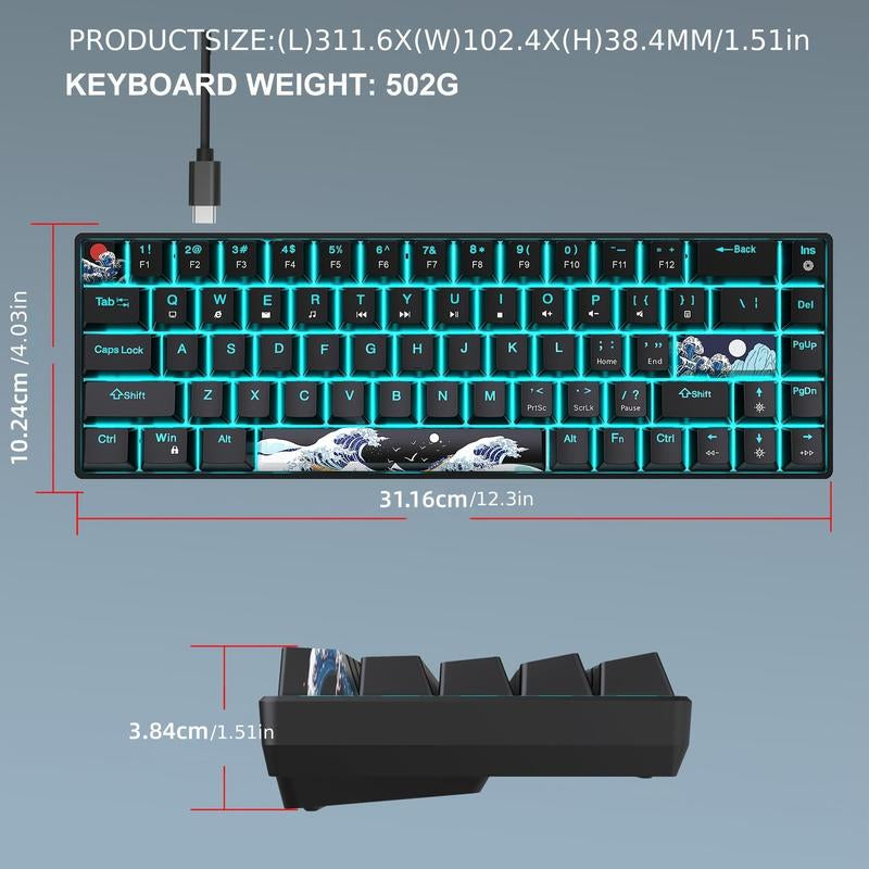 HXSJ 60% Gaming Mechanical Keyboard, Ultra-Compact Mini 68-Key Wired Keyboard with Anti-Ghosting Keys, Computer Keyboard, Suitable for Laptops and PC Gamers, Gaming Keyboard, Gaming Gadgets, Men Gifts