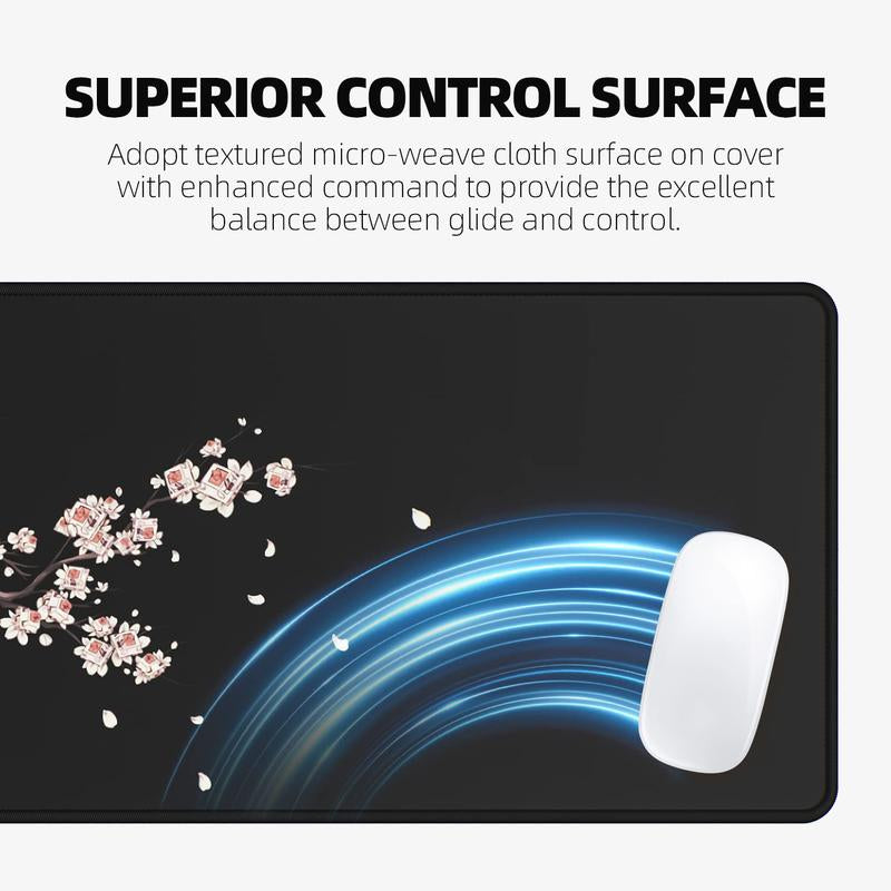 Cherry Blossom Pattern Gaming Keyboard Mouse Pad, 1 Count Extended Keyboard Mouse Pad for Gaming, Fun Desktop Accessories, Non-Slip Mouse Mat, Folding Washable Desk Mat with Non-Slip Base for Work Gaming Home Office Accessories