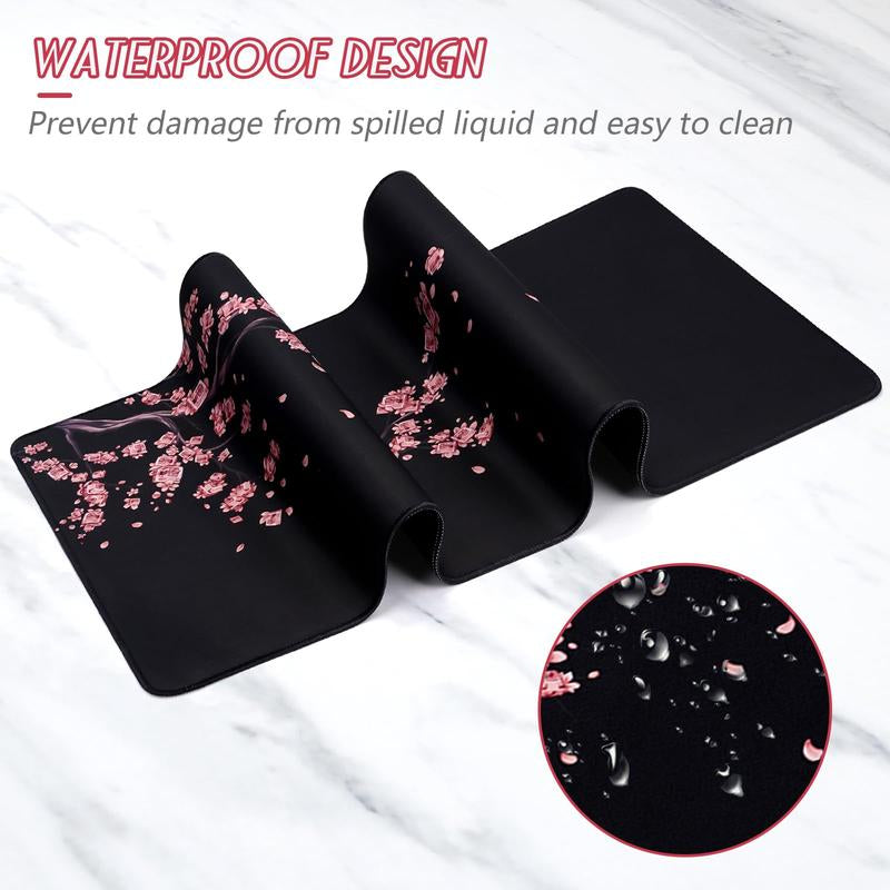 Cherry Blossom Pattern Gaming Keyboard Mouse Pad, 1 Count Extended Keyboard Mouse Pad for Gaming, Fun Desktop Accessories, Non-Slip Mouse Mat, Folding Washable Desk Mat with Non-Slip Base for Work Gaming Home Office Accessories