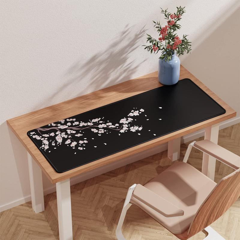 Cherry Blossom Pattern Gaming Keyboard Mouse Pad, 1 Count Extended Keyboard Mouse Pad for Gaming, Fun Desktop Accessories, Non-Slip Mouse Mat, Folding Washable Desk Mat with Non-Slip Base for Work Gaming Home Office Accessories