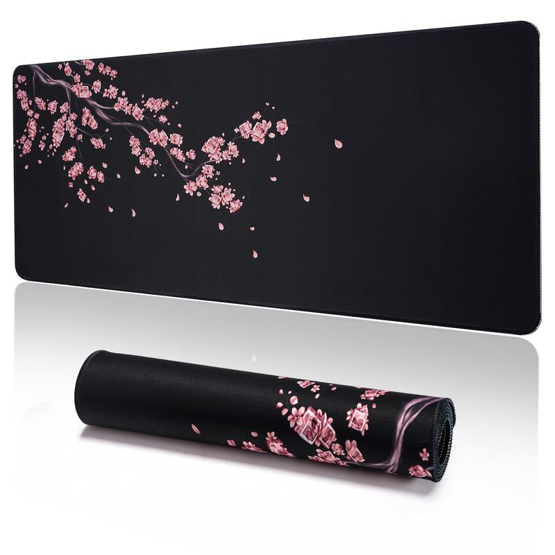 Cherry Blossom Pattern Gaming Keyboard Mouse Pad, 1 Count Extended Keyboard Mouse Pad for Gaming, Fun Desktop Accessories, Non-Slip Mouse Mat, Folding Washable Desk Mat with Non-Slip Base for Work Gaming Home Office Accessories