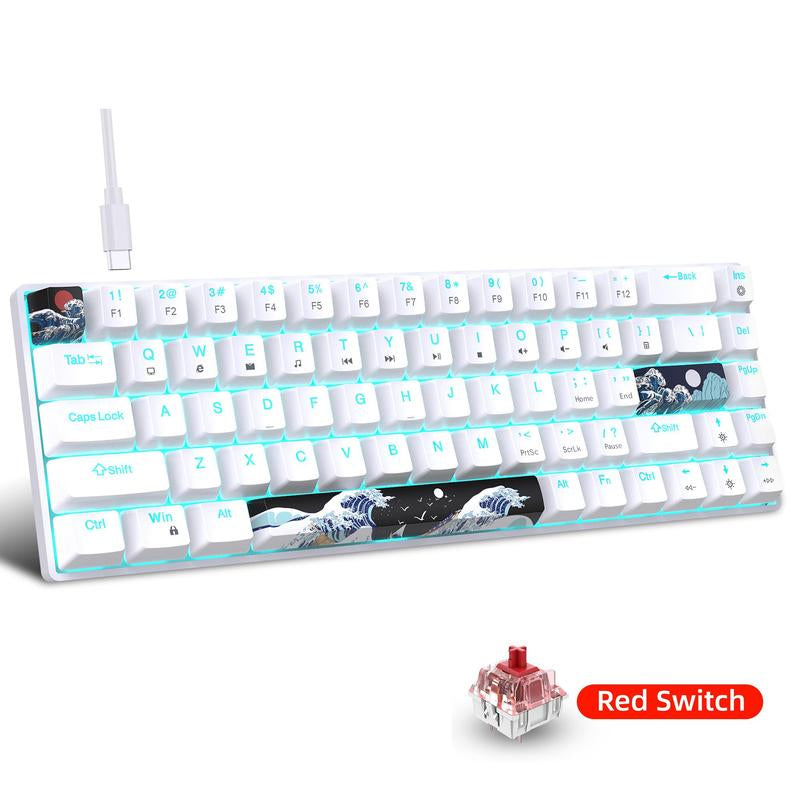 HXSJ 60% Gaming Mechanical Keyboard, Ultra-Compact Mini 68-Key Wired Keyboard with Anti-Ghosting Keys, Computer Keyboard, Suitable for Laptops and PC Gamers, Gaming Keyboard, Gaming Gadgets, Men Gifts