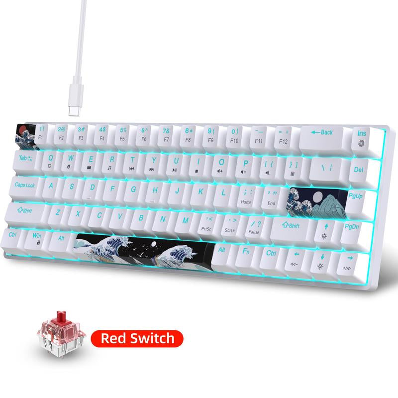 HXSJ 60% Gaming Mechanical Keyboard, Ultra-Compact Mini 68-Key Wired Keyboard with Anti-Ghosting Keys, Computer Keyboard, Suitable for Laptops and PC Gamers, Gaming Keyboard, Gaming Gadgets, Men Gifts