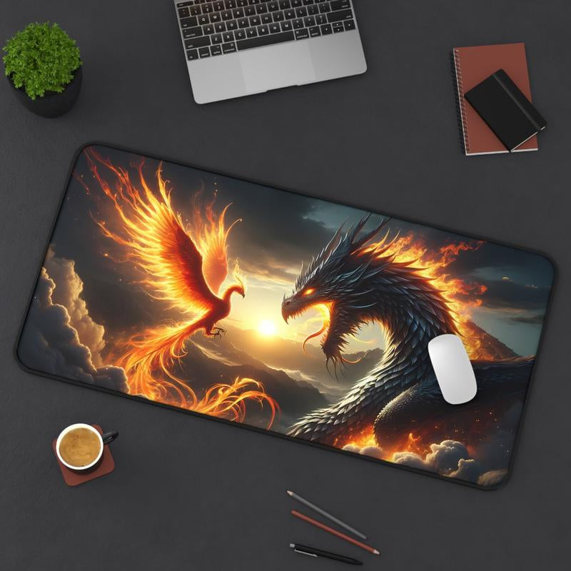 Dragon Phoenix Epic Battle - Large Gaming Desk Mat