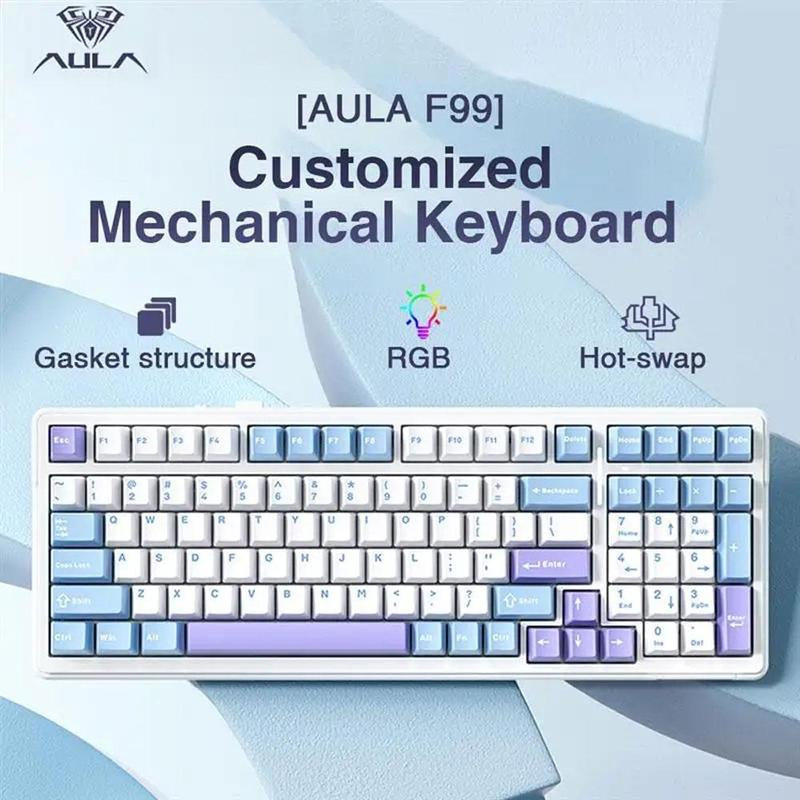 AULA F99 Wireless Keyboard, 3 Modes 2.4G Wireless Bluetooth-Compatible Mechanical Gaming Keyboard, RGB Backlight Keyboard for Office Gaming