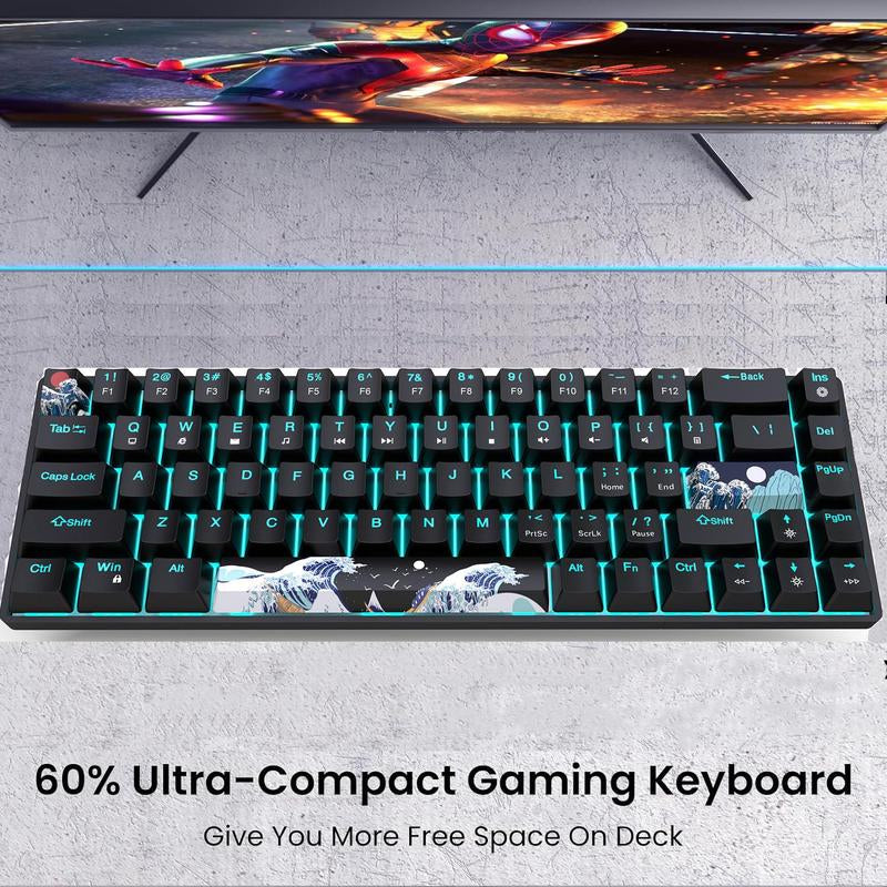 HXSJ 60% Gaming Mechanical Keyboard, Ultra-Compact Mini 68-Key Wired Keyboard with Anti-Ghosting Keys, Computer Keyboard, Suitable for Laptops and PC Gamers, Gaming Keyboard, Gaming Gadgets, Men Gifts