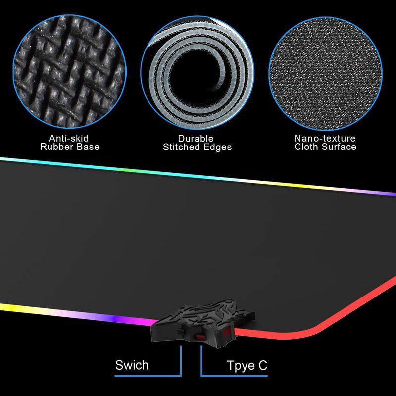 Gaming Mouse Pad with 14 Lighting Modes, Large Size RGB Lighting Gaming Mouse Pad, Gaming Game Table Mat, Non-Slip Desk Mat for Home Office Game Room Use