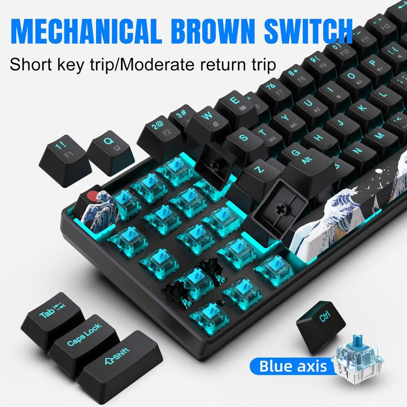 HXSJ 60% Gaming Mechanical Keyboard, Ultra-Compact Mini 68-Key Wired Keyboard with Anti-Ghosting Keys, Computer Keyboard, Suitable for Laptops and PC Gamers, Gaming Keyboard, Gaming Gadgets, Men Gifts