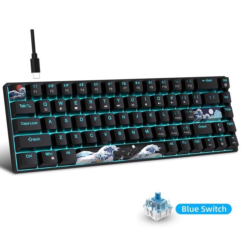 HXSJ 60% Gaming Mechanical Keyboard, Ultra-Compact Mini 68-Key Wired Keyboard with Anti-Ghosting Keys, Computer Keyboard, Suitable for Laptops and PC Gamers, Gaming Keyboard, Gaming Gadgets, Men Gifts
