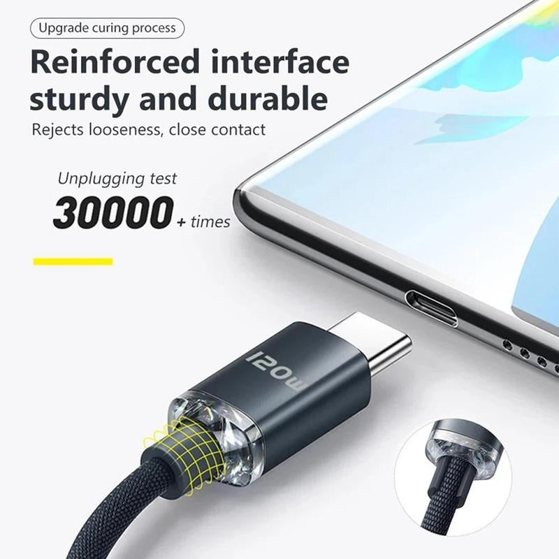 120W 6A Type-C to Type-C Fast Charging Data Cable, 1 Count Nylon Braided PD Cable, Phone Data Cable Compatible with Smartphone, Typec Fast Charging