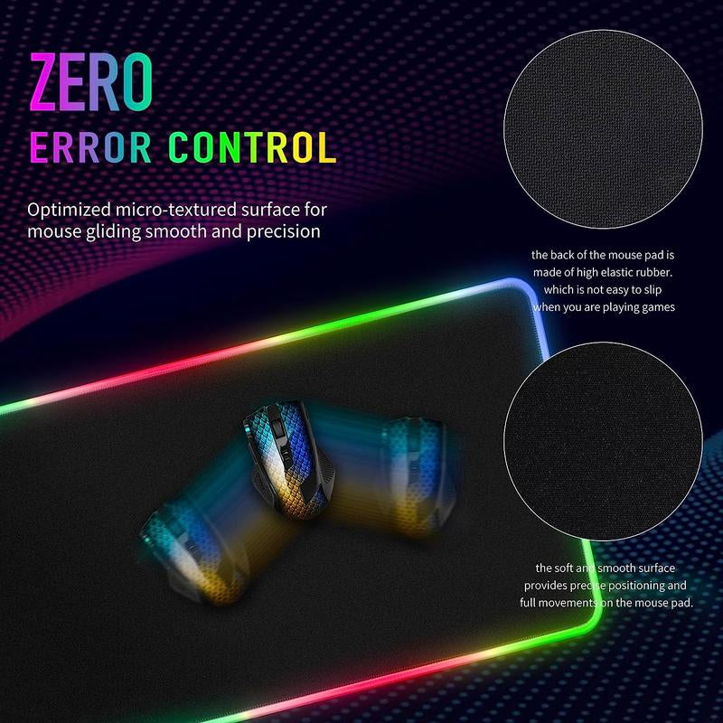 Gaming Mouse Pad with 14 Lighting Modes, Large Size RGB Lighting Gaming Mouse Pad, Gaming Game Table Mat, Non-Slip Desk Mat for Home Office Game Room Use