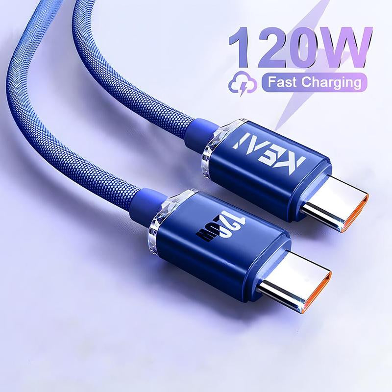 120W 6A Type-C to Type-C Fast Charging Data Cable, 1 Count Nylon Braided PD Cable, Phone Data Cable Compatible with Smartphone, Typec Fast Charging