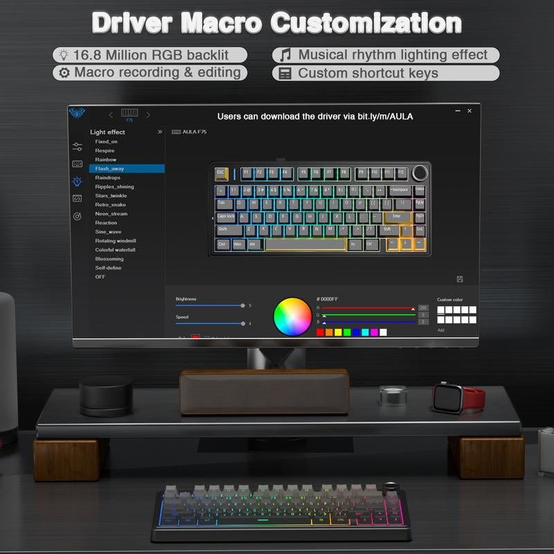 AULA F75 Pro Mechanical Keyboard RGB Backlit 2.4G Wireless Bluetooth Gaming Keyboard for Gamers Gaming PC Accessories Gasket Custom Creamy Keyboard