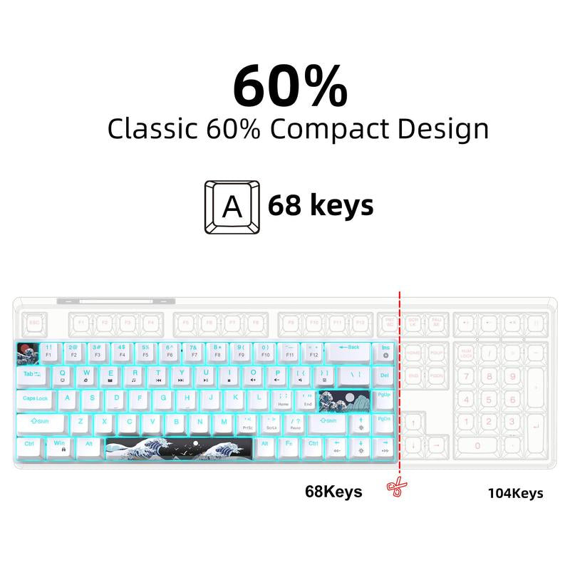 HXSJ 60% Gaming Mechanical Keyboard, Ultra-Compact Mini 68-Key Wired Keyboard with Anti-Ghosting Keys, Computer Keyboard, Suitable for Laptops and PC Gamers, Gaming Keyboard, Gaming Gadgets, Men Gifts