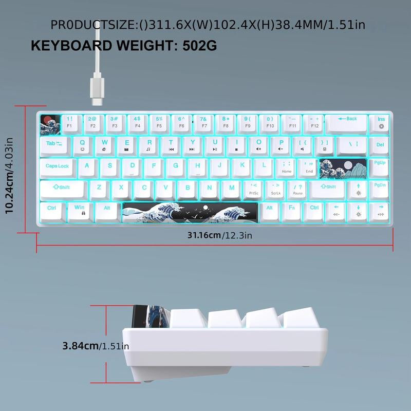 HXSJ 60% Gaming Mechanical Keyboard, Ultra-Compact Mini 68-Key Wired Keyboard with Anti-Ghosting Keys, Computer Keyboard, Suitable for Laptops and PC Gamers, Gaming Keyboard, Gaming Gadgets, Men Gifts