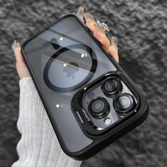 Clear Magnetic Case for Iphone 16 Pro Max 15 14 13 12 Pro Max with Camera Kickstand Compatible with Magsafe Military-Shockproof Protective Back Cover Drop Protection