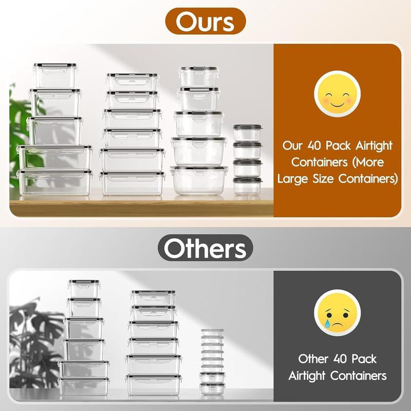 40 PCS Airtight Food Storage Containers Set (20 Containers + 20 Lids), Leakproof, Reusable, Microwave & Dishwasher Safe, with Labels & Pen