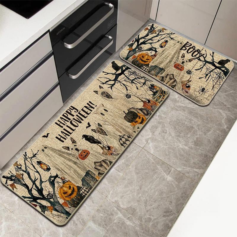 Halloween Themed Kitchen Mat Set, 2 Counts/Set Non-Slip Soft Floor Mat, Halloween Rug Set, Decorative Carpet for Home Kitchen Living Room Bedroom